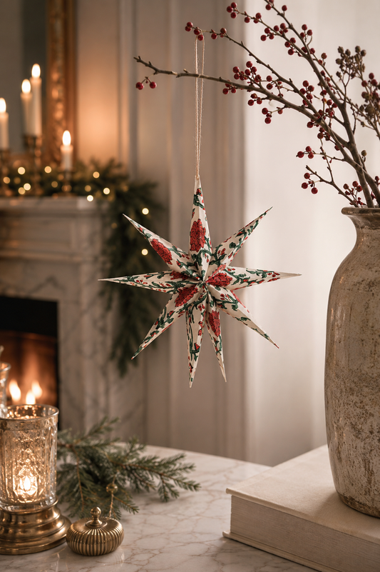 Small Crimson Noelle holiday ornament stars set of 3