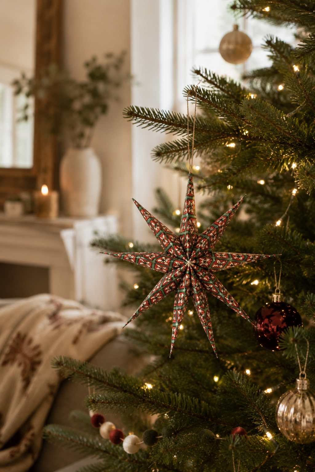 Small Crimson Noelle Holiday Decor Ornament Star (Set of 3)