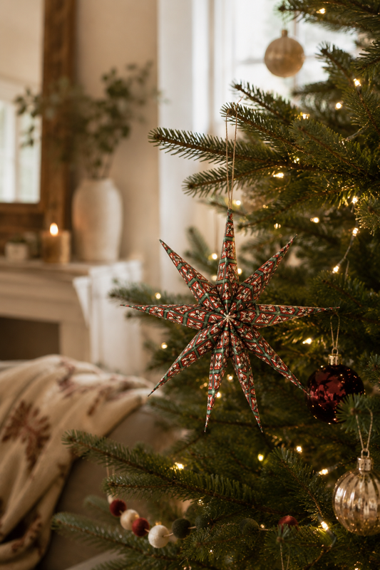 Small Crimson Noelle Holiday Decor Ornament Star (Set of 3)