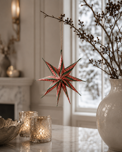 Small Crimson Noelle Holiday Decor Ornament Star (Set of 3)