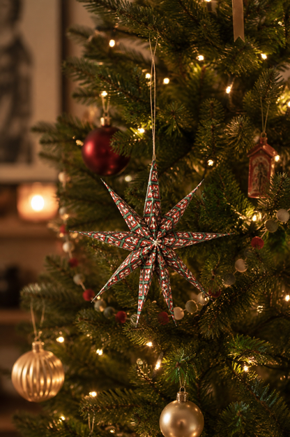 Small Crimson Noelle Holiday Decor Ornament Star (Set of 3)