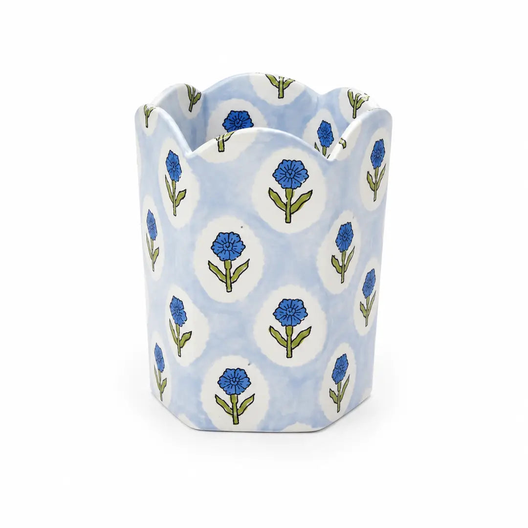 Block Print Pencil Holder -  Sage Buta (Collapsible)