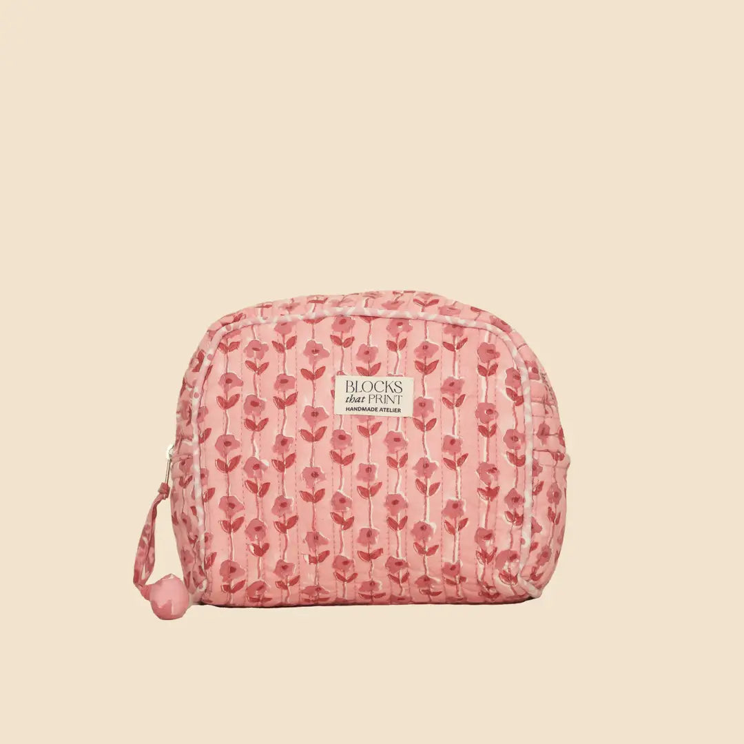 PINK VINE BLOCK PRINTED TRAVEL POUCH - LARGE