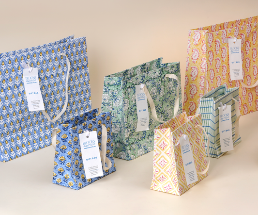 Large Set of 5 Hand Block Print Gift Bag - Mogra Mist
