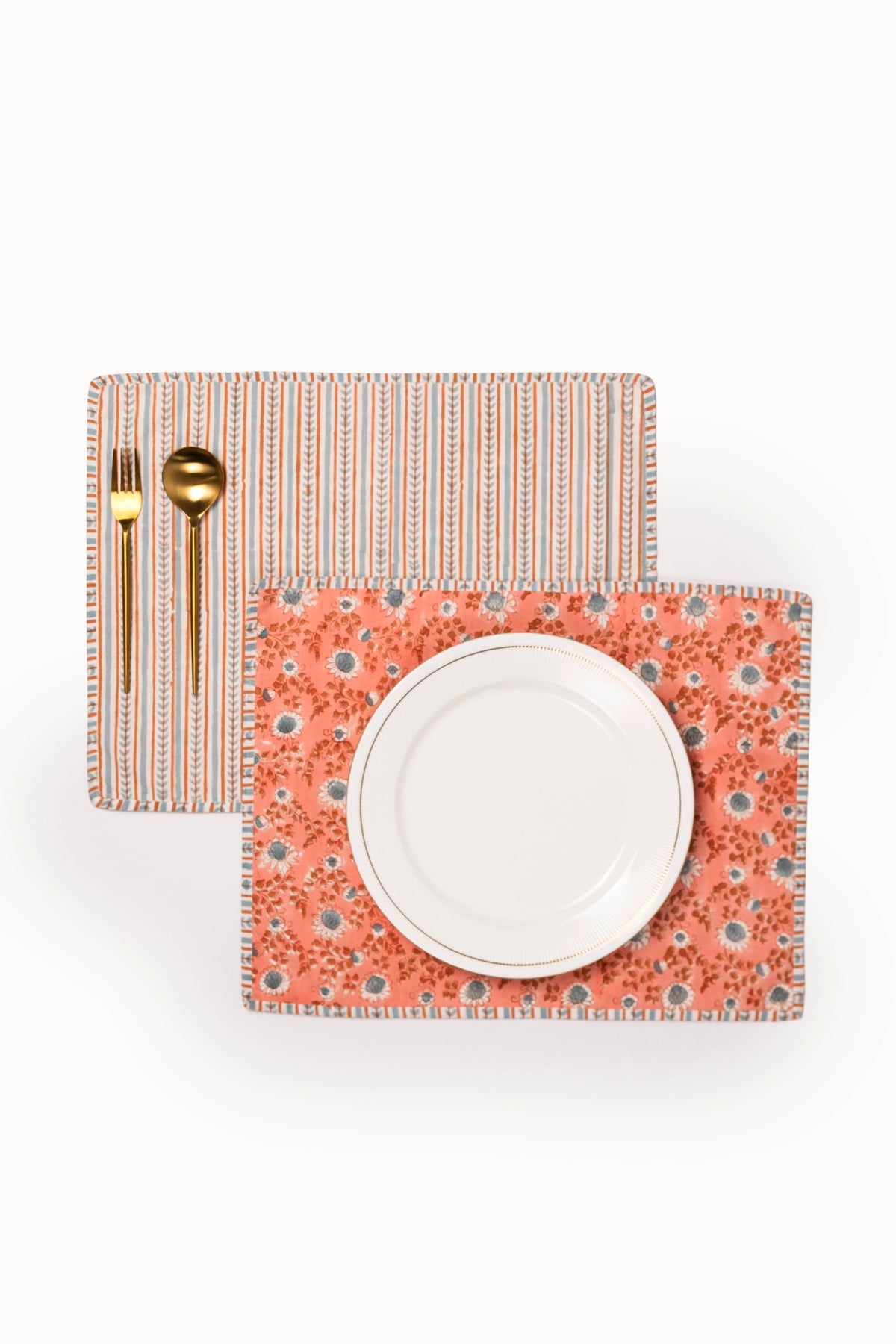 Terracotta & Blue Reversible Block Print Placemats-Set of 2