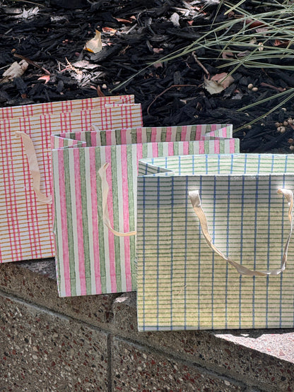 Medium Set of 6 Hand Block Print Gift Bag - Tartan Edit