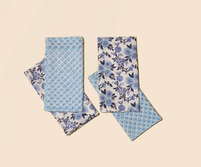 NEEL BLUE BLOCK PRINTED TABLE NAPKINS (SET OF 4)
