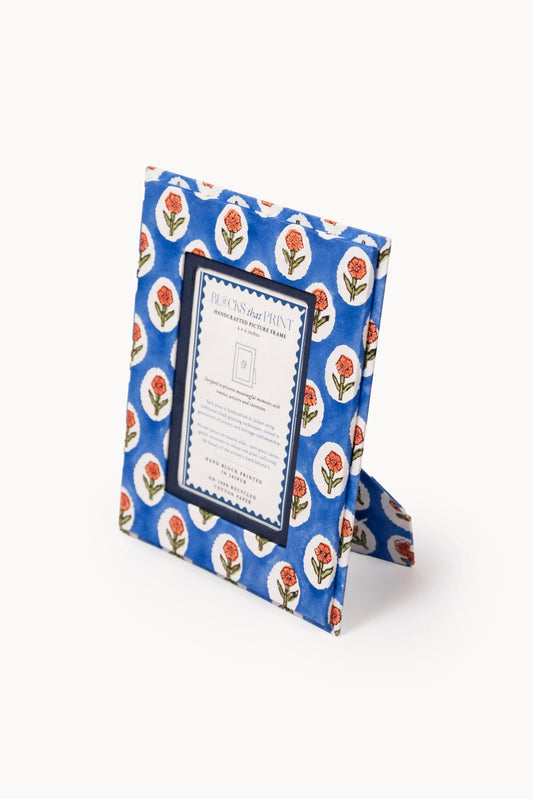 Medium Block Print Photo Frame (4 by 6) - Cobalt Marigold