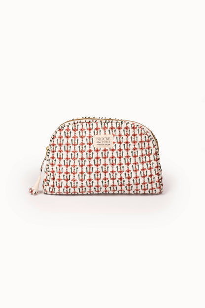 Medium Block Print Quilted Travel Pouch - Crimson Mosaic