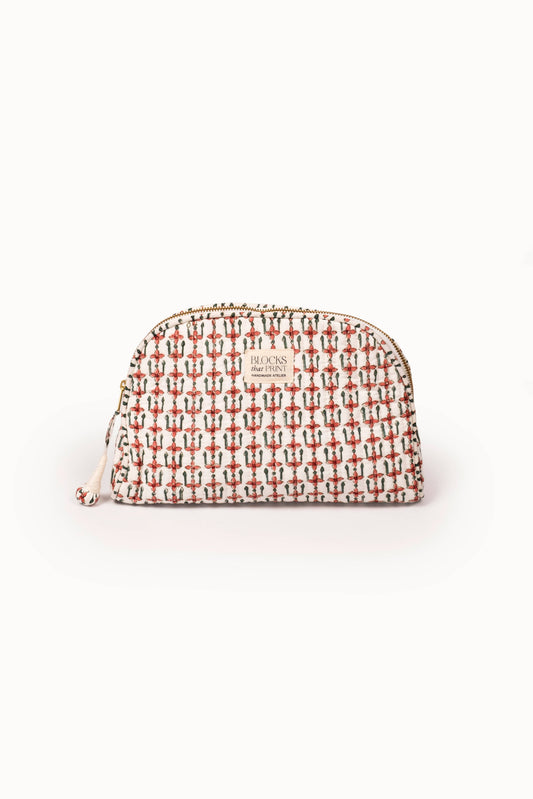 Medium Block Print Quilted Travel Pouch - Crimson Mosaic
