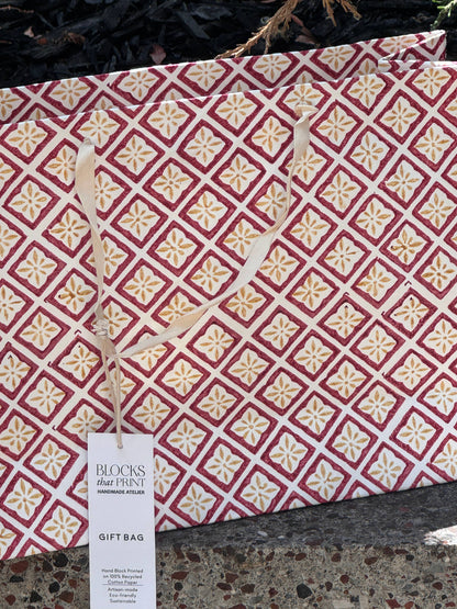 Large Set of 5 Hand Block Print Gift Bag - Ruby Sunstone
