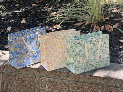 Medium Set of 6 Hand Block Print Gift Bag - Heirloom Motifs
