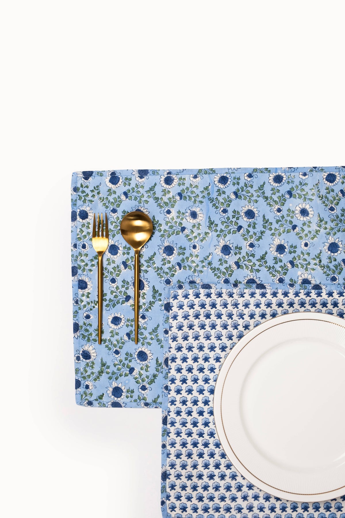 Parijat Ocean Blue Reversible Blockprint Placemats-Set of 2