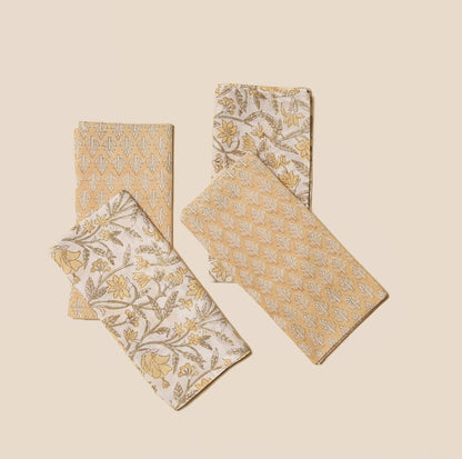 AMALTAS YELLOW BLOCK PRINTED TABLE NAPKINS (SET OF 4)