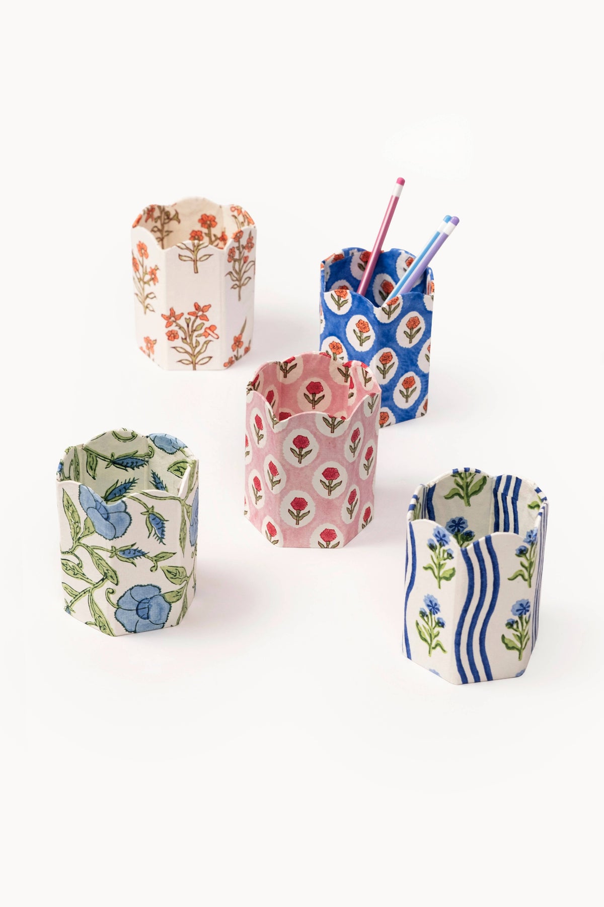 Block Print Pencil Holder - Cobalt Marigold (Collapsible)