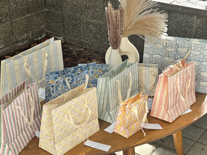 Large Set of 5 Hand Block Print Gift Bag - Suncheck Print