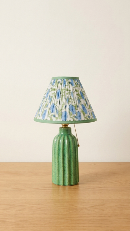 Inaya Powder Blue pleated blockprint lampshade