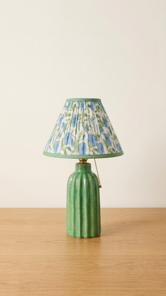 Inaya Powder Blue pleated blockprint lampshade