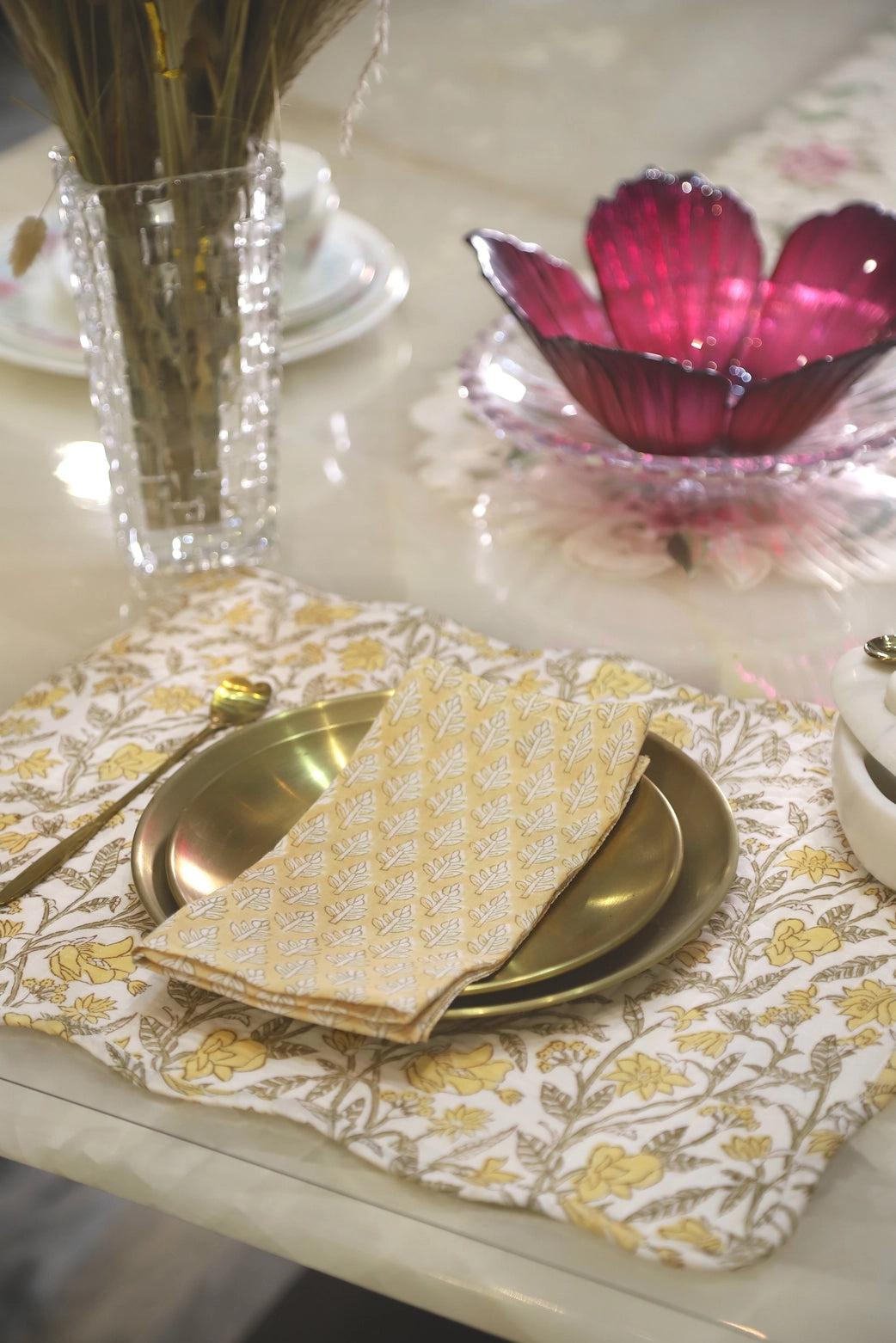 AMALTAS BLOCK PRINTED QUILTED REVERSIBLE TABLE MATS (SET OF TWO)