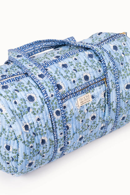 Parijat Ocean Blue Block Print Quilted Duffle Bag