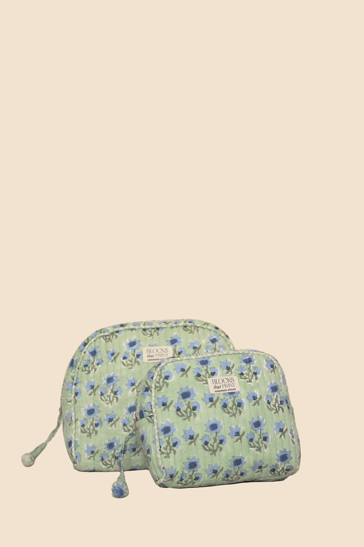 Green Bloom block print travel pouch