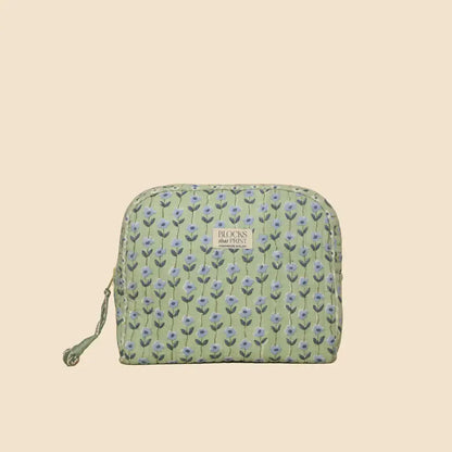 Green Bloom Hand Block Print Travel & Makeup Pouch