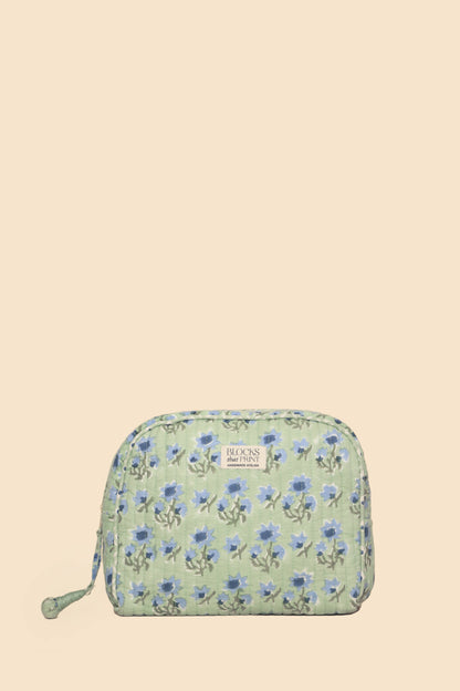 Green Bloom Hand Block Print Travel & Makeup Pouch
