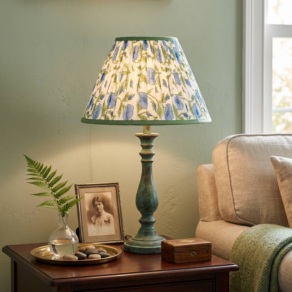 Inaya Powder Blue pleated blockprint lampshade 14 inch image 4
