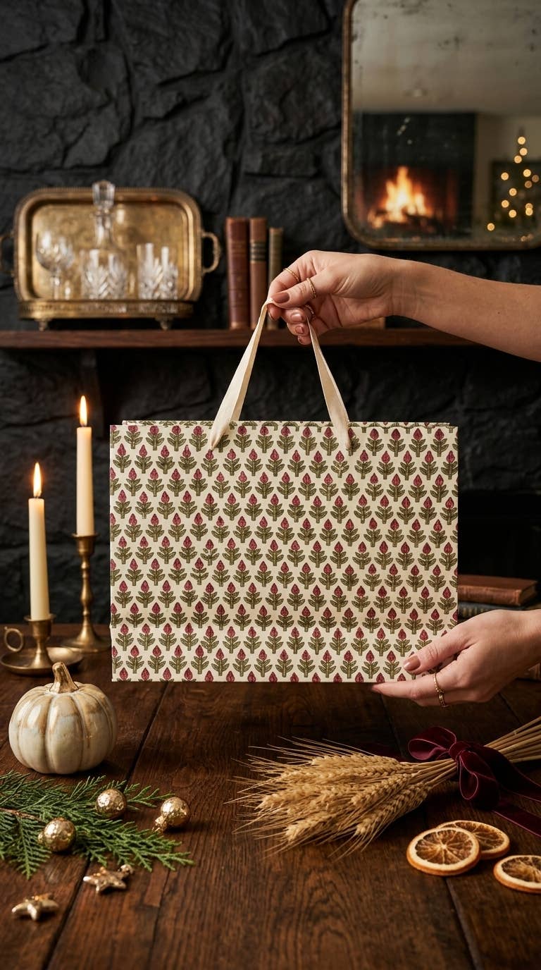 Large Lotus Bud Buta Gift Bags - Block Print image 2