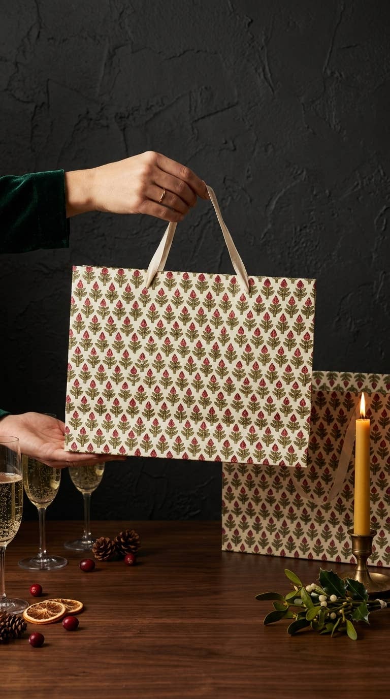 Large Lotus Bud Buta Gift Bags - Block Print image 3