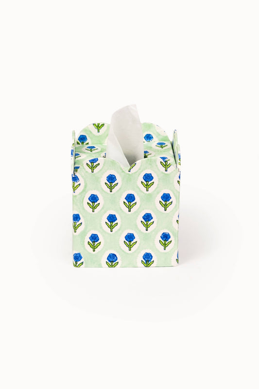 MINT HAND BLOCK PRINT TISSUE BOX (COLLAPSIBLE)
