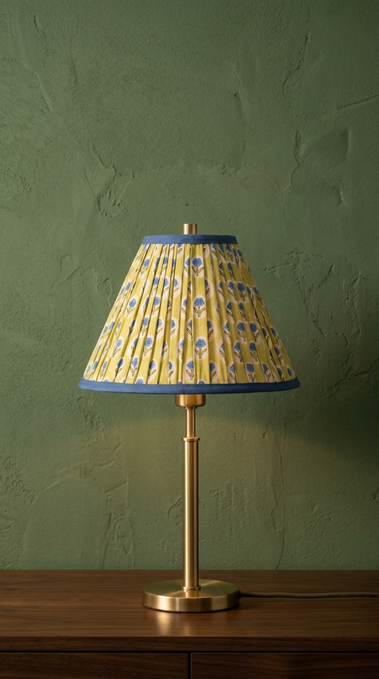 PRE ORDER - 12” Pleated Blockprint Lampshade - Forest Green