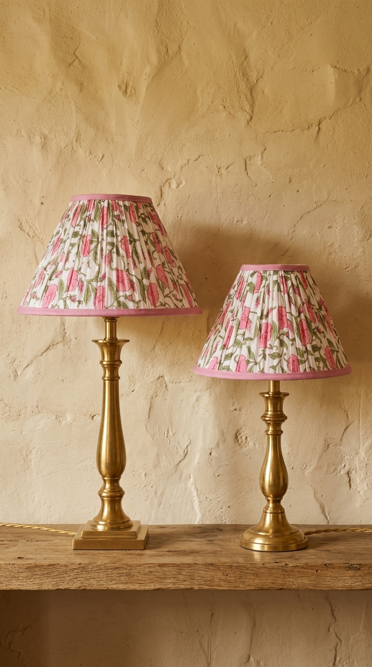 PRE ORDER - 14” Pleated Blockprint Lampshade -  Inaya Dusty Pink