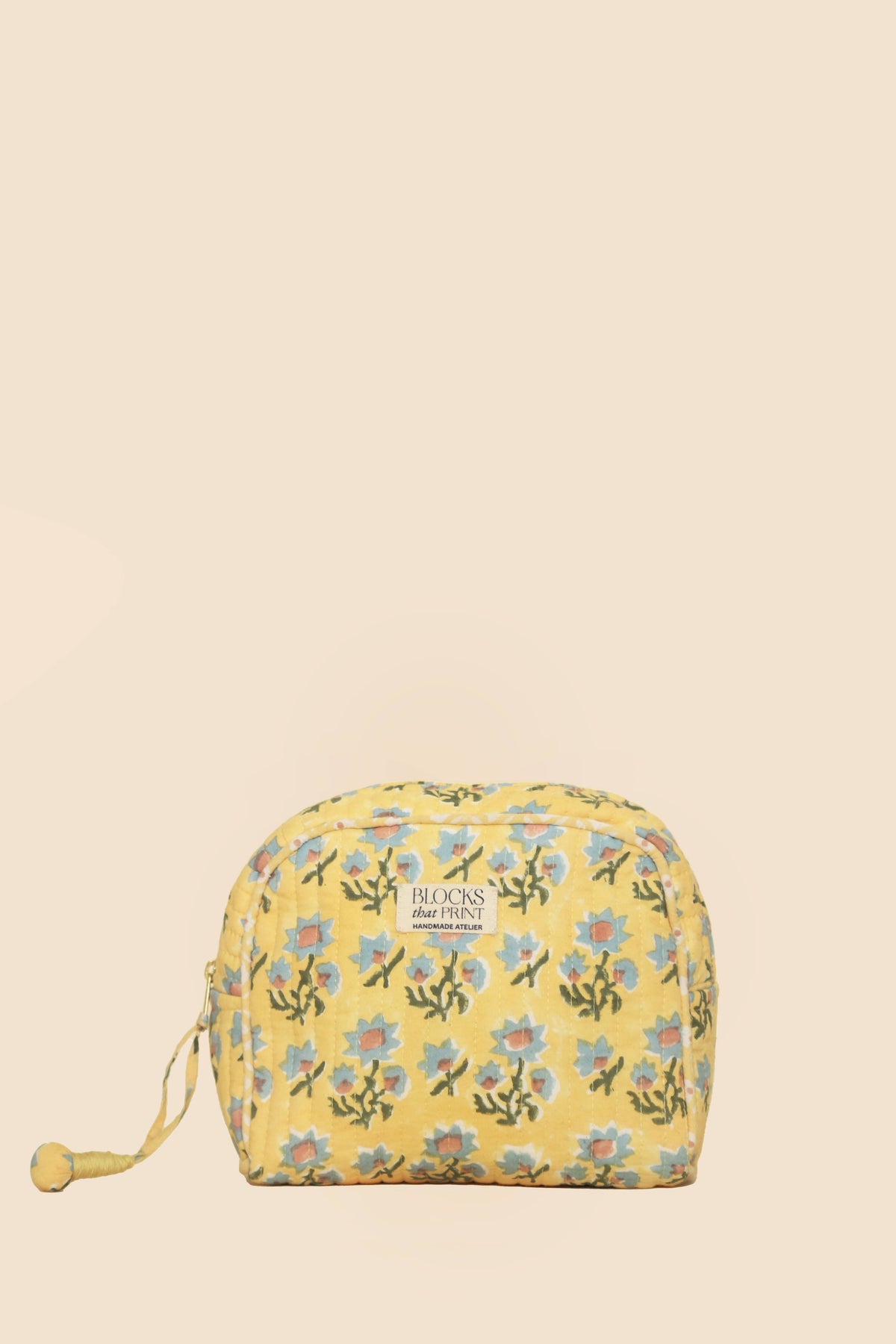 Yellow Blooms block print travel pouch
