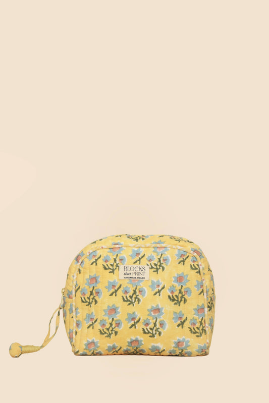 Yellow Blooms block print travel pouch