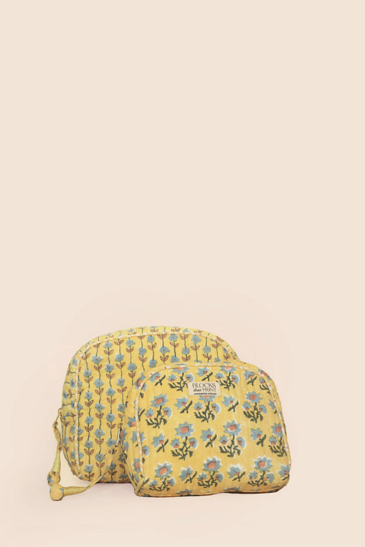 Yellow Blooms Hand Block Print Makeup & Travel Pouch