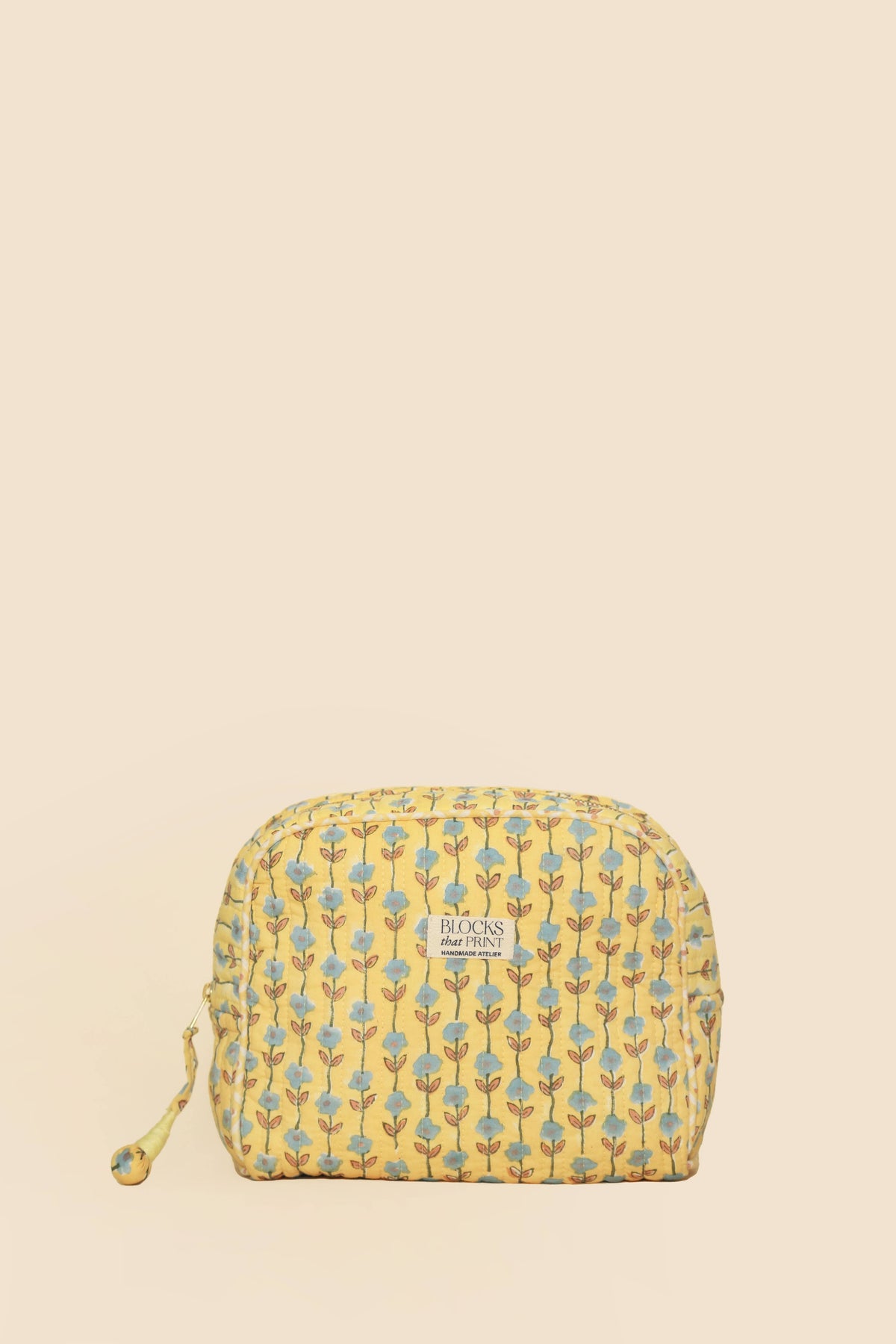 Yellow Vine block print travel pouch