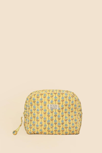 Yellow Vine block print travel pouch