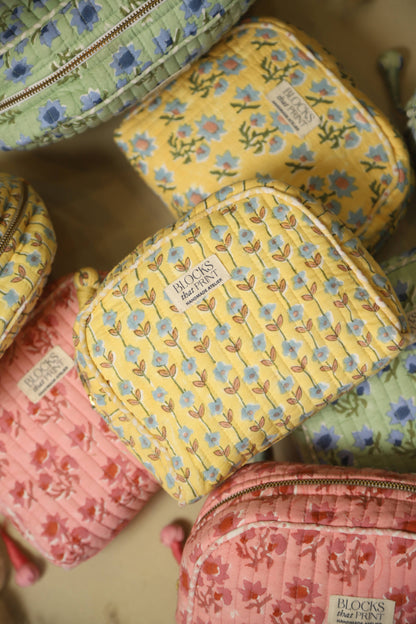 Yellow Vine Hand Block Print Makeup & Travel Pouch