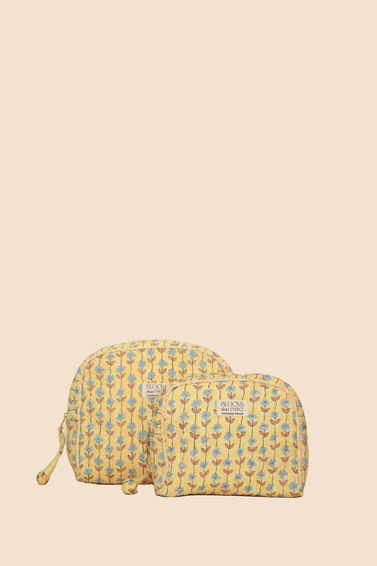 Yellow Vine Hand Block Print Makeup & Travel Pouch